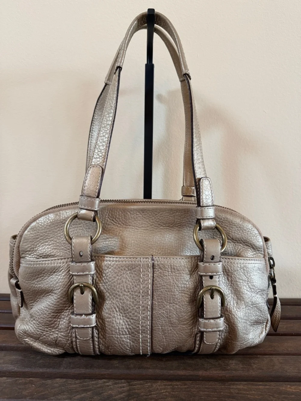 Coach Bonnie Metallic Pebble Leather Satchel - Picture 6 of 16